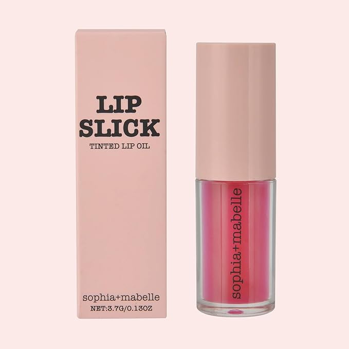Sophia + Mabelle Hydrating Lip Oil – Lightweight, Non-Sticky & High-Shine Lip Gloss Oil – Moisturizing, Nourishing, Soothing Tinted Formula for Soft Lips – 3.7g (Shady Beach (Hot Pink), 3.7g)