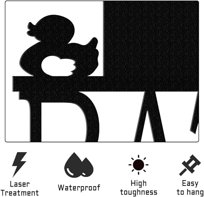 XORT Metal Bathroom Wall Decor, Farmhouse Metal Bathroom Wall Art, Funny Bathroom Sign for Modern Home Hanging Decorations (Black - 12 x 14 inch)