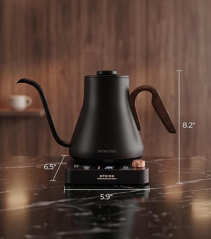 Epeios Electric Kettle, Gooseneck Electric Kettle with ±1°F Temperature Control, 1200W Rapid Heating for Pour Over Coffee & Tea, 304 Stainless Steel Interior, Auto Shut-Off, 0.9L, Matte Black