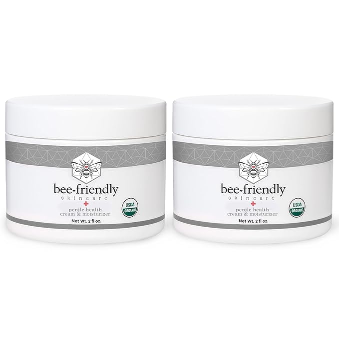 BeeFriendly Organic Penile Health Creme, USDA Certified Cream, Natural Moisturizer Aids With Dry, Chafed, Itchy, Irritated & Sensitive Male Skin, 4 oz - (2 Jars in a box)