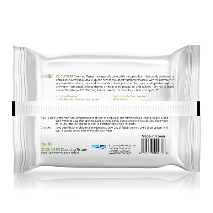 Epielle Cucumber Makeup Remover Wipes, Gentle Daily Facial Cleanser Towelettes, Remove Dirt, Oil & Waterproof Mascara, Stocking Stuffers, 30 Count (Pack of 6)