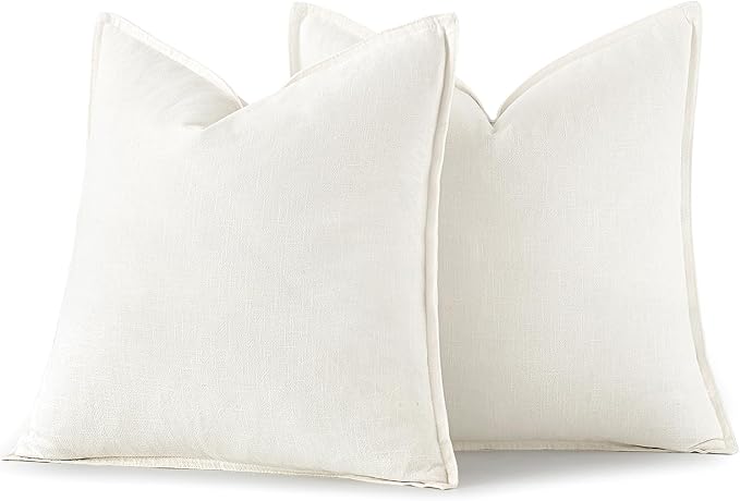 MIULEE Decorative Linen Pillow Covers 16x16 Inch Cream White | Boho Farmhouse Neutral Couch Throw Pillows for Bed, Pack of 2 Accent Modern Pillowcases, Sofa Livingroom Home Decor