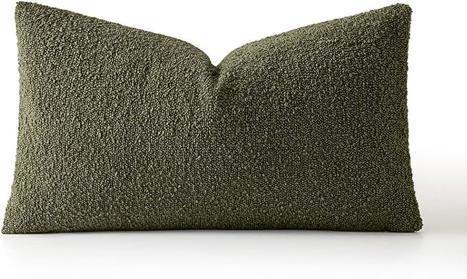 MIULEE Textured Boucle Lumbar Pillow Cover for Bed 12x20 Olive Green | Pack of 1 Textured Neutral Couch Throw Pillow Cover, Accent Solid Pillowcase, Sofa Living Room Home Decor