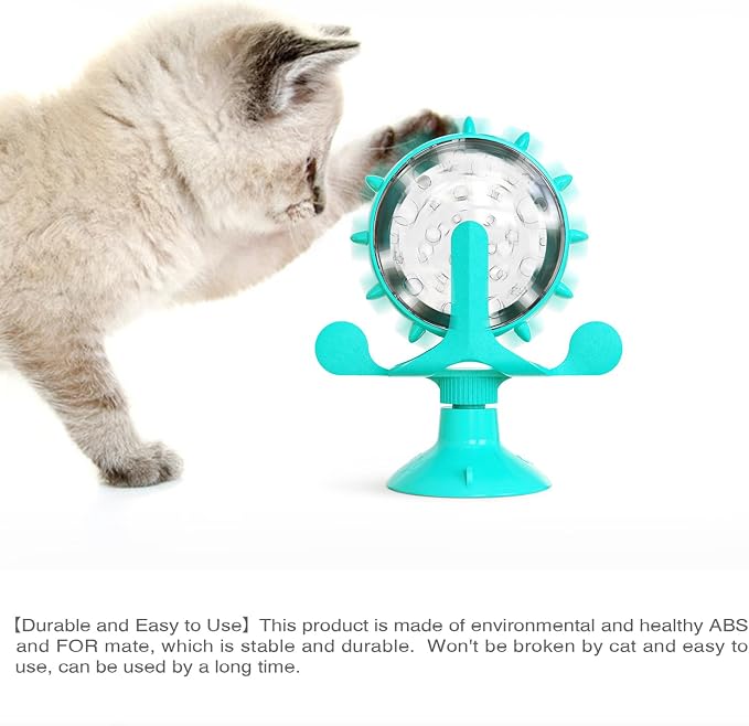 Interactive Cat Slow Feeder, Rotating Durable Dog Puzzle Toy, Mental Stimulation Treat Dispenser with Powerful Suction Cups for Cats and Dogs (Light Blue)