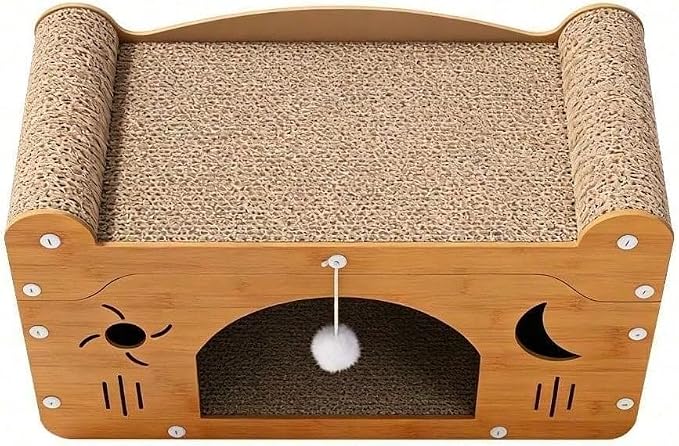3-in-1 Scratcher Cat House – Save Your Furniture Combines Play Cave, Cozy Bed & Scratching Pad. Durable Cardboard, Reduces Stress. Ideal for Indoor Cats Who Love to Scratch, Play & Nap (FX-SFPPY)