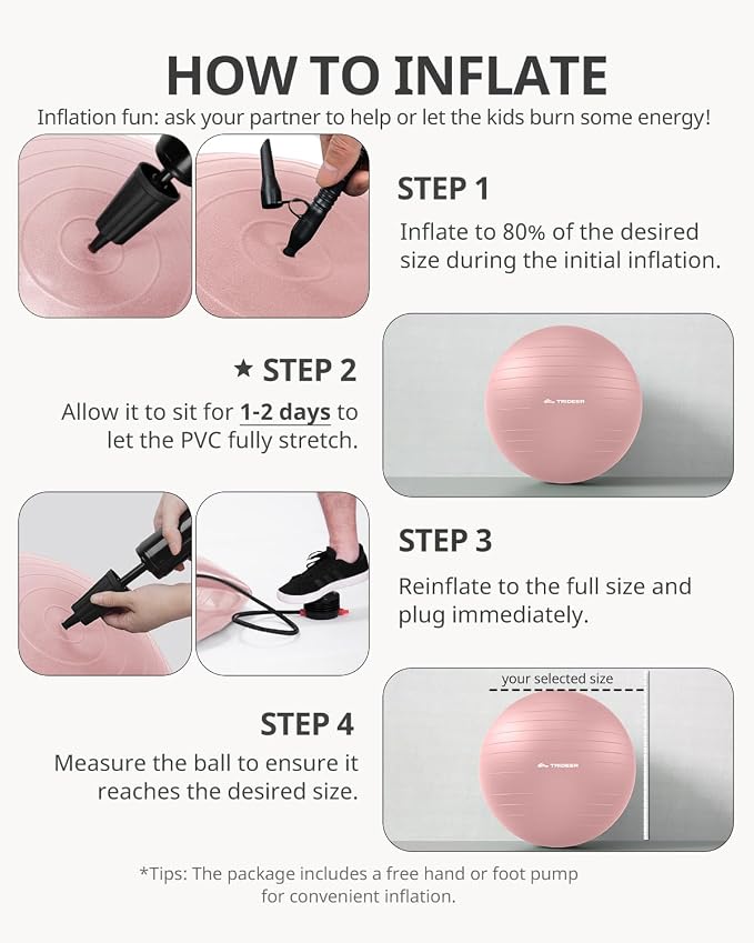 Trideer Exercise Ball, Stability Yoga Ball for Physical Therapy, Active Sitting, Pregnancy & Birth Labor Prep, Core Strength, Balance Training, Posture Improvement and Daily Stretching, 55/65/75cm