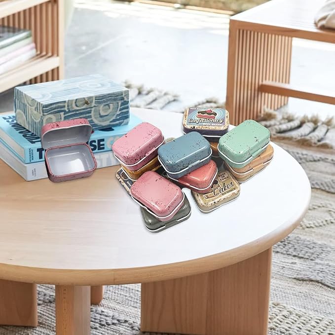 8Pcs Mini Butter Dessert Tin Trinket Jewelry Organizer Storage Box Decorative Boxes Vintage Small Metal Tins with Hinged Lids Portable Containers Small Storage Kit,Christmas Stocking Stuffers (Brown)