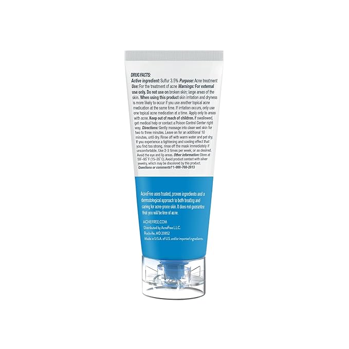 AcneFree Acne Clearing Mask, 3.5% Sulfur Acne Treatment, Absorbs Excess Oil and Unclogs Pores with Vitamin C, Bentonite, and Zinc, 1.7 Ounce