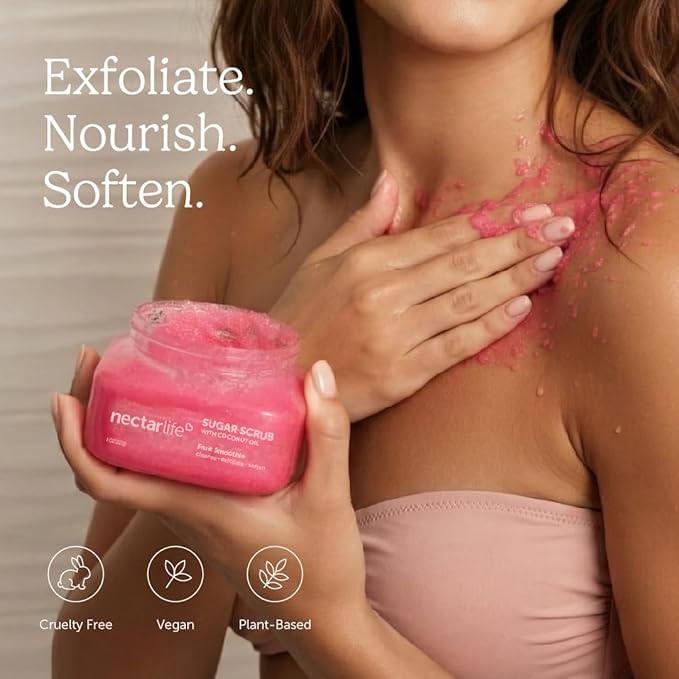 Nectar Life Exfoliating Sugar Scrub, Moisturizing Body Scrub with Coconut Oil & Shea Butter, Pre Shave Exfoliator (8 Ounce, Vanilla)
