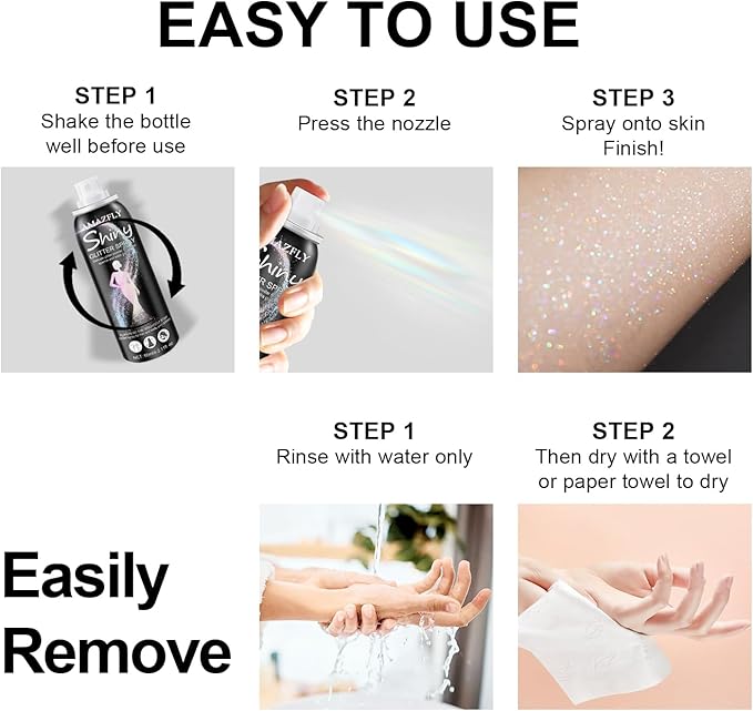 Hair and Body Glitter Spray, Temporary Shiny Hairspray for Face, Hair, Clothing, Holographic Shiny Glitter Long-Lasting Quick-Drying for Festival Prom Rave Accessories (Rainy-Rainbow, 2.11OZ)