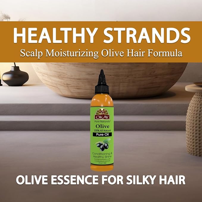 OKAY 100% Pure Natural Olive Oil for Skin & Hair - Cold Pressed Olive Oil for Skin Care, After Shower Body Moisturizer for Women & Men, Use for Massage, Hair Health - 4 Fl Oz (Pack of 1)