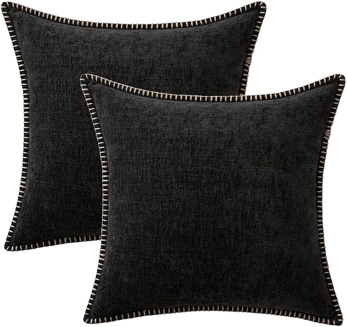 MIULEE Decorative Couch Throw Pillow Covers 18x18 Inch Black 2 Pack | Halloween Farmhouse Pillow Covers with Stitched Edge, Soft Chenille Cushion Cases, for Sofa Bed Living Room Home Decor