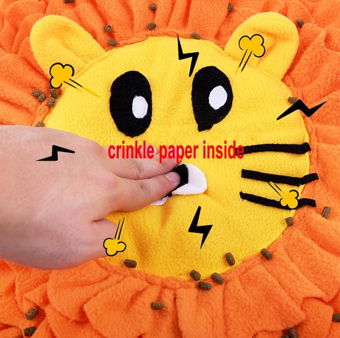 Pet Snuffle Mat Dog Foraging Food Mats Interactive Feeding Puzzle Toy Animal Design Fleece Slow Feeder Treat Dispenser for Dogs Rabbits Guinea Pigs (Lion)