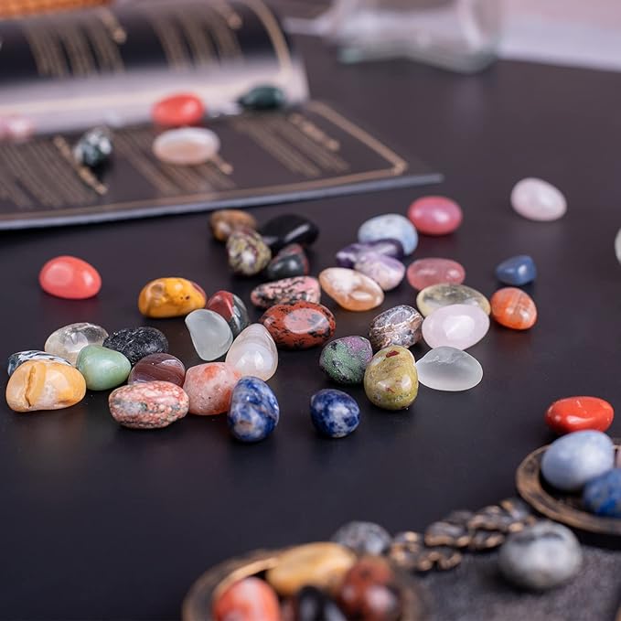 Polished Colorful Healing Crystal Stone Set, 72 Pcs 0.5" Tumbled Gemstones, Bulk Decorative Pretty Rocks Collection for Meditation, Reiki, Grounding, Vase Filler, Mancala Stones and Crafts