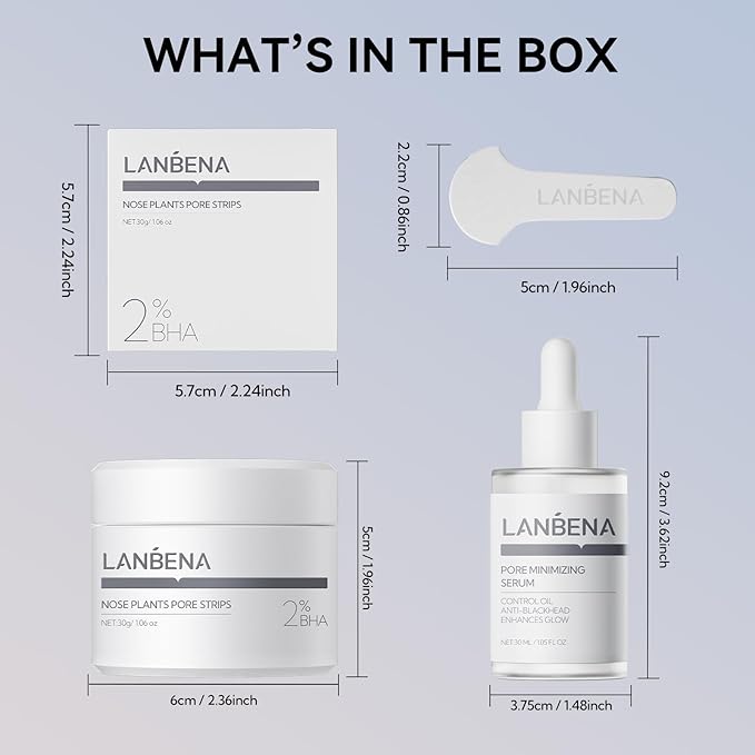 LANBENA 3 in 1 Blackhead Removing Set, Pore Strips 30g+Pore Serum 30ml+Removal Strip Paper, Black Head Remover Mask for Face