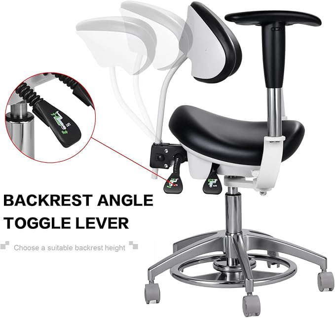 Medical Microscope Dynamic Saddle Chair Foot Controlled with Rotatable Armrest Rolling Seating Back Support Dentist Stool for Clinics,Dental Offices