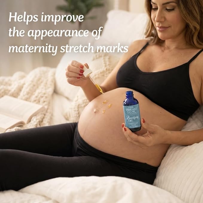 The Vibrant Glow, Pregnancy & Postpartum Oil for Stretch Marks & C-Section Scars, Deep Hydration for Stretching Skin, Doctor-Formulated Pure Oil Blend, Rosehip & Vitamin E, Dermatologist Tested, 2oz