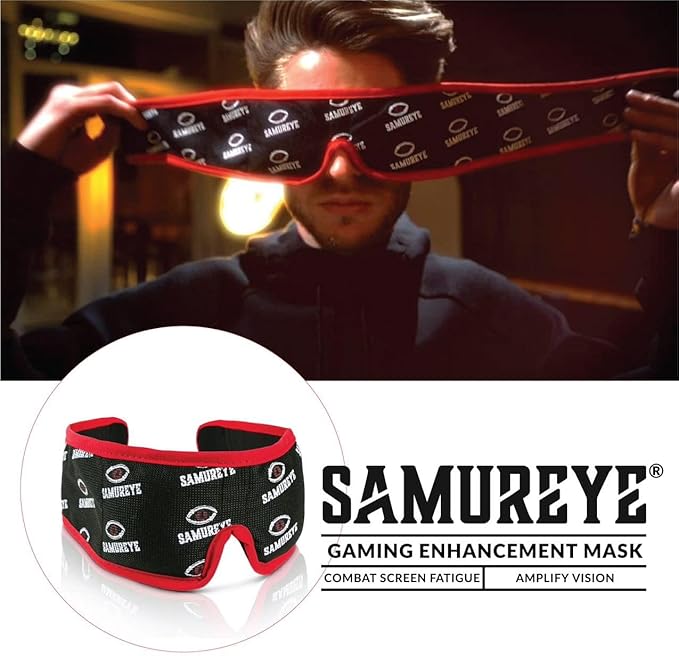 Bruder Samureye Gaming Enhancement Mask l Microwaveable moist heat mask l Improve gaming performance l Faster Reaction Times l Rejuvenates and Refreshes Eyes l Comfortable adjustable and hand washable