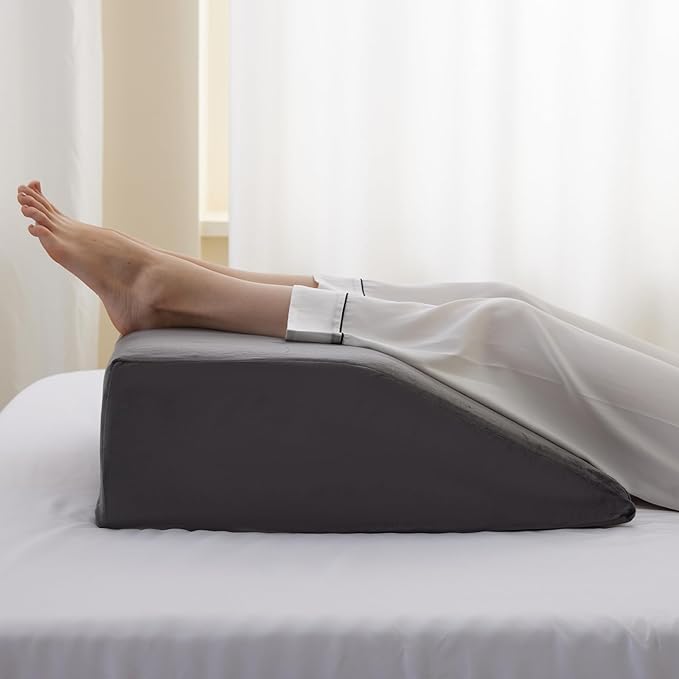 Bedluxe Leg Elevation Pillows, Leg Pillows for Sleeping, Cooling Gel Memory Foam Top, Wedge Pillow for Legs, Leg Wedges for Circulation, Swelling, After Surgery - Removable Cover (6 Inch, Dark Grey)