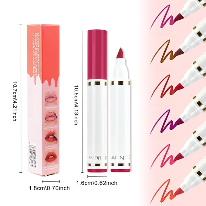 Fuchsia Pink Dual-Tip Liquid Lip Liner Pen - Flat End for Full Coverage & Pointed Tip for Precise Lining, Long-Lasting Waterproof Matte Lipstick, Makeup Tool for Full Coverage and Defined Lip Lines 05