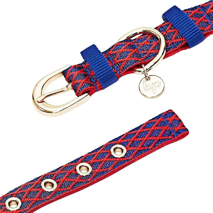 Blueberry Pet Diamond Pattern Adjustable Neoprene Padded Dog Collar with Metal Buckle - True Red, Neck 17-20.5", for Large Breed