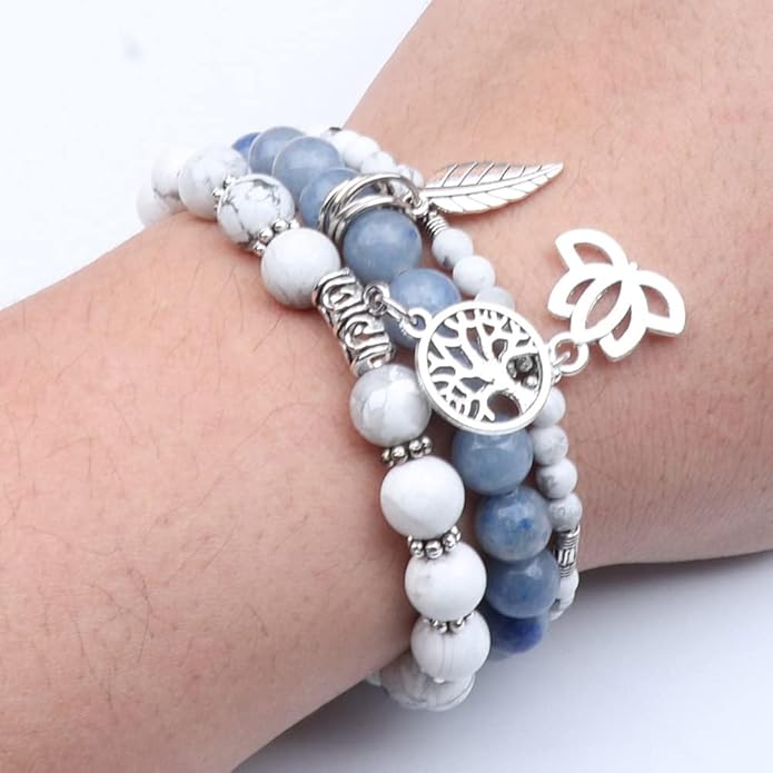 UEUC Tree of Life Yoga Healing Stone Bracelets,Multilayer Lotus Chakra Stone Reiki Bracelet Sets,Anxiety Crystal Natural Stone,for Women Stress Relief