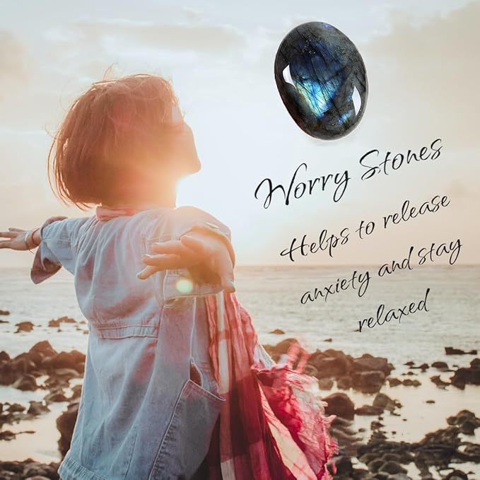 ZHIYUXI 2.2-2.4" Black Labradorite Crystal Gemstones Healing Crystals Worry Stone for Anxiety Gifts for Women Men Energy Balancing Therapy Moonstone Polished Palm Stone and Crystals Gem Stone