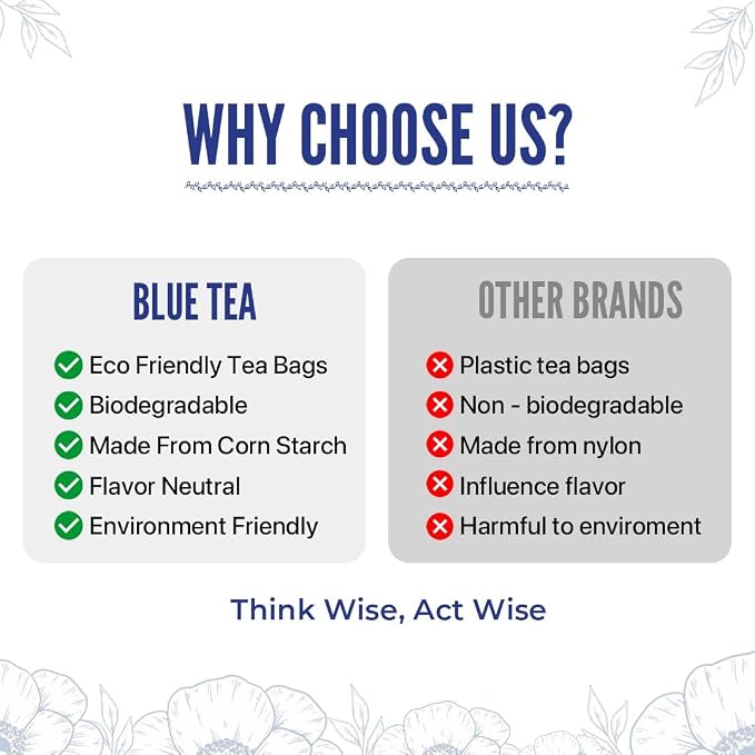 BLUE TEA - Founder’s Favourite Assorted Gift Set | 8 Varieties, 40 Count - Pyramid Plant Based Tea Bag | Caffeine Free - Herbal Tea Sampler | Tea Variety Pack | Gifts for Him and Her