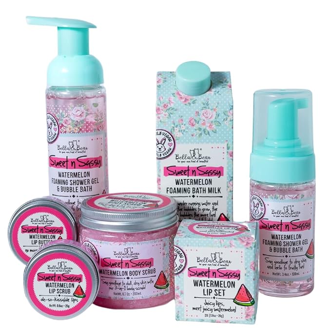 Bella & Bear Sweet n Sassy Watermelon Shower Gel, Bubble Bath & Body Wash – Fruity Foaming Bath Soap for Teens & Tweens