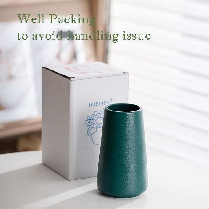 Simple Boho Ceramic Flower Vase for Home Decor (Green,Small) | 6'' Modern Farmhouse Vase for Flower Plant Pampas Grass, Fit for Table Shelf Centerpieces, Living Room Bedroom Wedding Gift