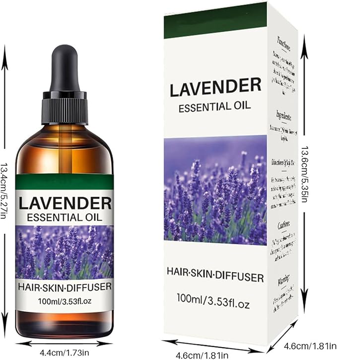 Lavender Essential Oils, Natural Lavender Oil with Dropper for Diffuser, Hair Care, Face, Skin Care, Aromatherapy, Scalp and Body Massage, Soap and Candle Making, Long Lasting Scents,Easy Use 3.53oz