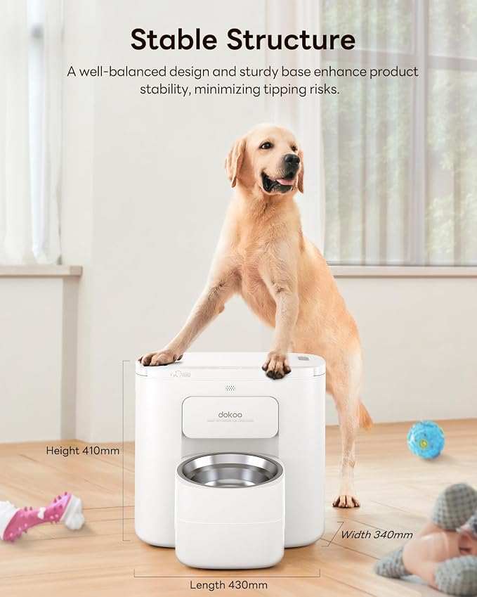 Dokoo Automatic Dog Feeder for Large Breeds, 15L/63 Cups Vacuum-Sealed | Airtight Auto Pet Feeder for Dry Food, Timed Feeding, Anti-Clog Dispenser 2-22mm Kibble, Voice Recorder, Stainless Steel Bowl