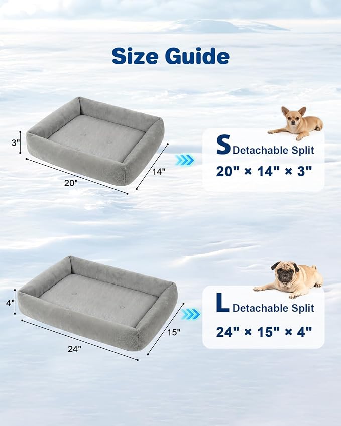 Cooling Dog Bed for Large Dogs - Removable Inner Cushion & Reversible Design (Ice‑Silk Cooling Layer | Sherpa Fleece Layer), Non‑Slip Bottom Washable Medium Mat for Crates, Beds, Sofas 24" × 15"