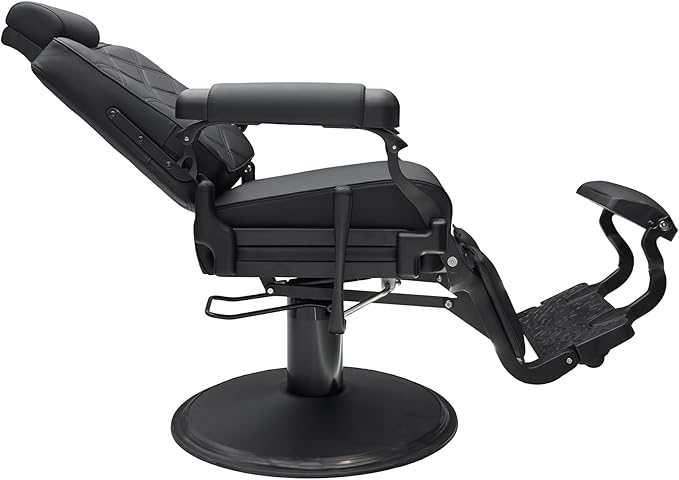 MYS Modern Barber Chair, The Founder, Heavy Duty Barber Chair Model 8817, Reclining to 135°, Stainless Leather, Aluminum Frame, 360° Rotation, 700 lbs Weight Capacity, 27-inch Base