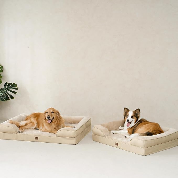 EHEYCIGA Orthopedic Dog Bed Medium Size Dog, Waterproof Washable Pet Beds | Non-Slip Bottom and Egg-Crate Memory Foam Dog Couch Bed with Washable Removable Cover, Greige