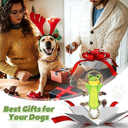Letsmeet Plush Dog Toy with Crinkle Paper and Ropes - Small Interactive Puppy Toys for Medium to Large Dogs