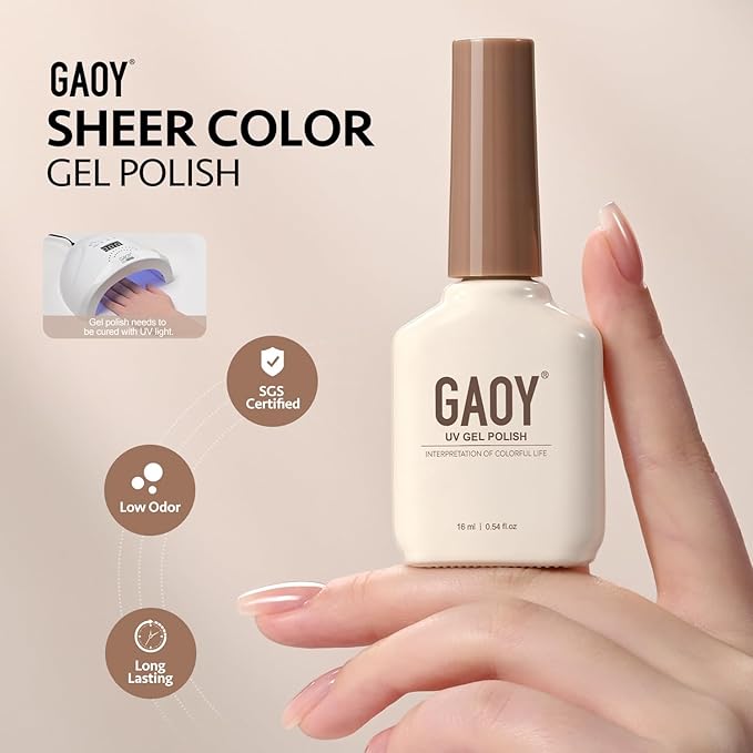GAOY Nude Jelly Gel Nail Polish, 16ml Sheer Translucent Netural Soak Off Gel Polish, UV Light Cure for Nail Art DIY at Home, 3153 Nude Chiffon