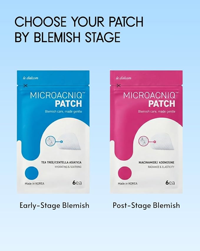 le dalcom Korean Micro-darts Patch, Early Stage Blemish Patches, Acne Care, Salicylic Acid, Tea Tree & Cica, Individual Blister Package (18 Patches)