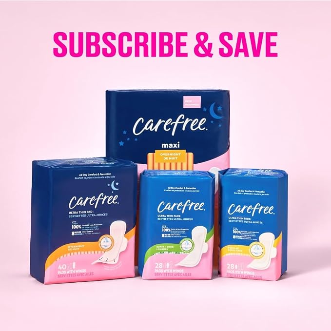 Carefree Maxi Pads for Women, Super/Long Pads with Wings, 28ct | Carefree Pads, Feminine Care, Period Pads & Postpartum Pads | 28ct (Pack of 1)