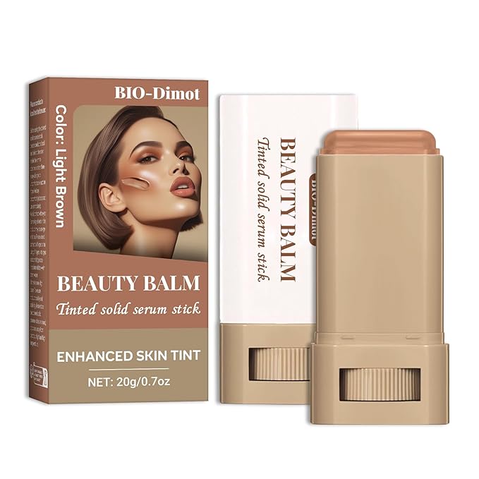 Tinted Solid Serum Foundation Stick – Skin Color | Lightweight Buildable Coverage, Natural Finish, 20g Travel-Friendly Makeup Stick for All Skin Types (Light Brown Shade)