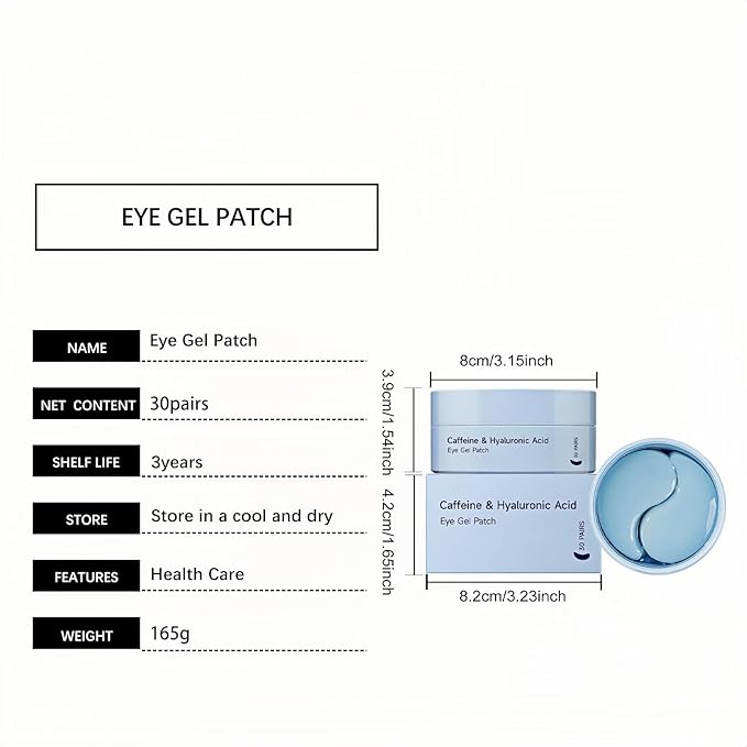 Caffeine Under Eye Patches,60 Korean Hydrogel Masks to Reduce Dark Circles, Puffiness & Bags-Morning Brightening Hydrating Cooling with Hyaluronic Acid-Vegan, No Fragrance