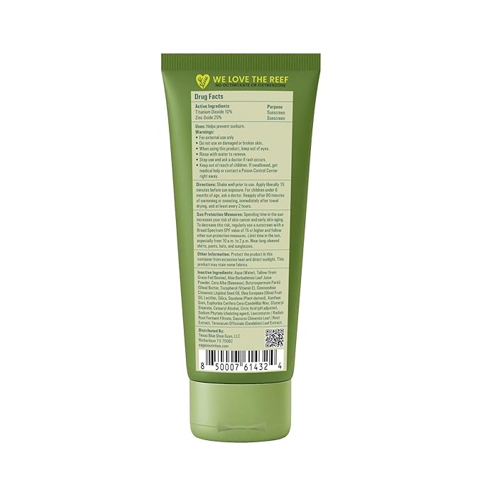 Mineral Sunscreen SPF 50 Lotion with Non-Nano Zinc Oxide, Reef Safe Broad Spectrum Sunblock, Water Resistant 80 Min, Natural Tallow Moisturizing Formula for Face and Body, Zinc Mineral Sunscreen 3.4oz