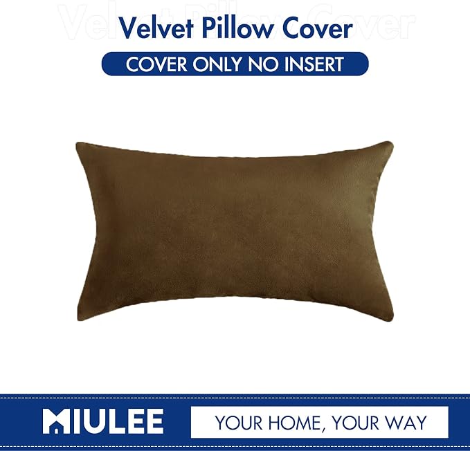 MIULEE 12x20 Inch Lumbar Velvet Throw Pillow Cover Set of 1 Chocolate | Soft Luxury Decorative Throw Pillow Cover, Single Rectangle Cushion Case, Home Decor for Chair Couch Sofa Bedroom Car Bed