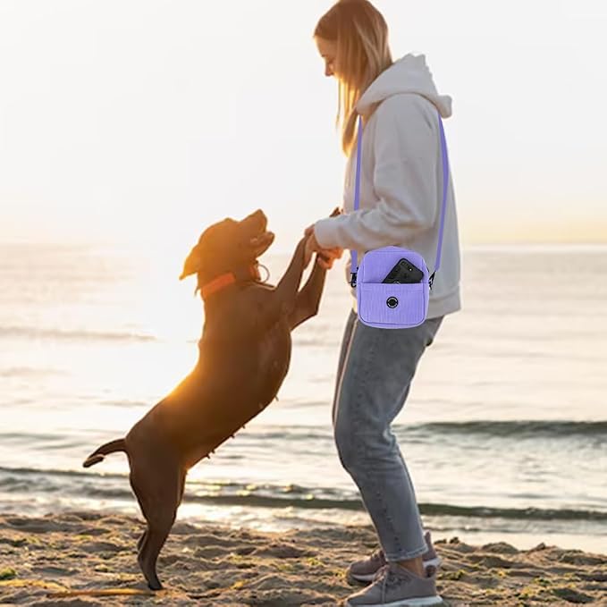 Dog Treat Pouch,Velvet Dog Training Pouch Bag Built-in Poop Bag Dispenser | Large Capacity Pet Treat Training Bag for Treats, Kibbles, Pet Toys (Lightpurple)