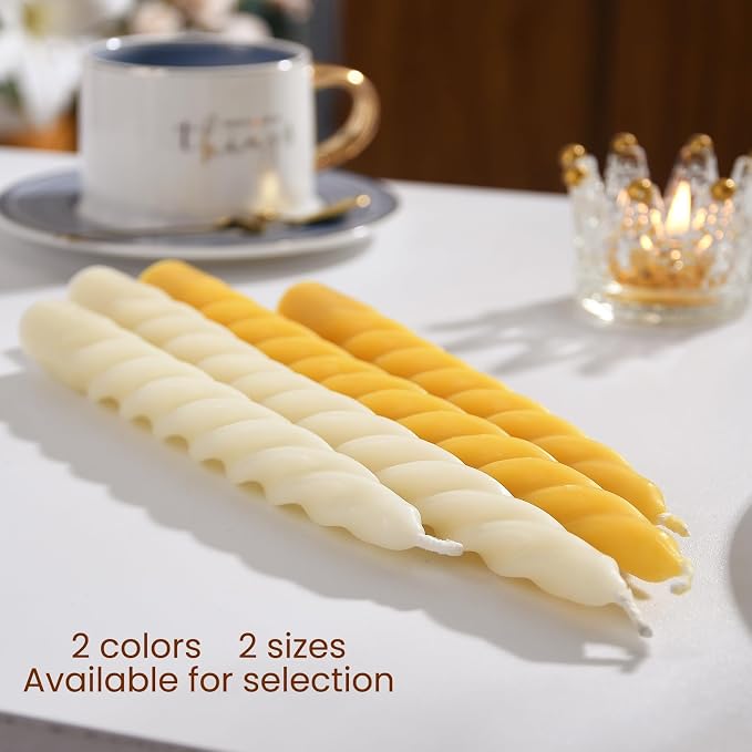 2PCS 7-Inch Pure Beeswax Spiral Taper Candles, Twisted Stick Candles, Dripless & Unscented for Weddings, Christmas, Dinner, Meditation - White