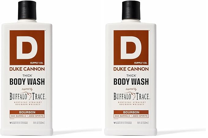 Duke Cannon Supply Co. Thick High Viscosity Body Wash - 3X Thicker, Plant-Based, Mineral-Enriched Body Wash for Men - Big American Bourbon - Mens Body Scrub - Bourbon (18 oz) (Pack of 2)