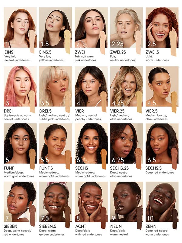 Monika Blunder Beauty - All-In-One Foundation/Concealer, Deep Dark Neutral/Warm Undertones, 10 - Zehn, 0.62 oz