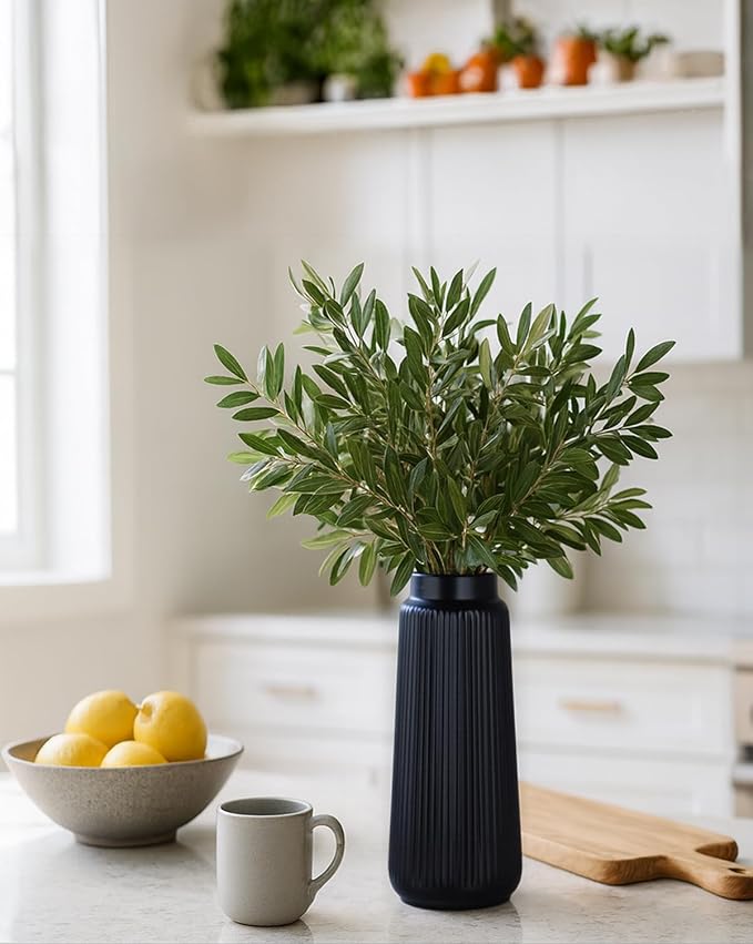 Black Ceramic Vase, 8 Inch Conical Flower Vase with Narrow Mouth for Pampas Grass, Modern Tapered Decorative Vase for Home Decor, Living Room Table, Shelf