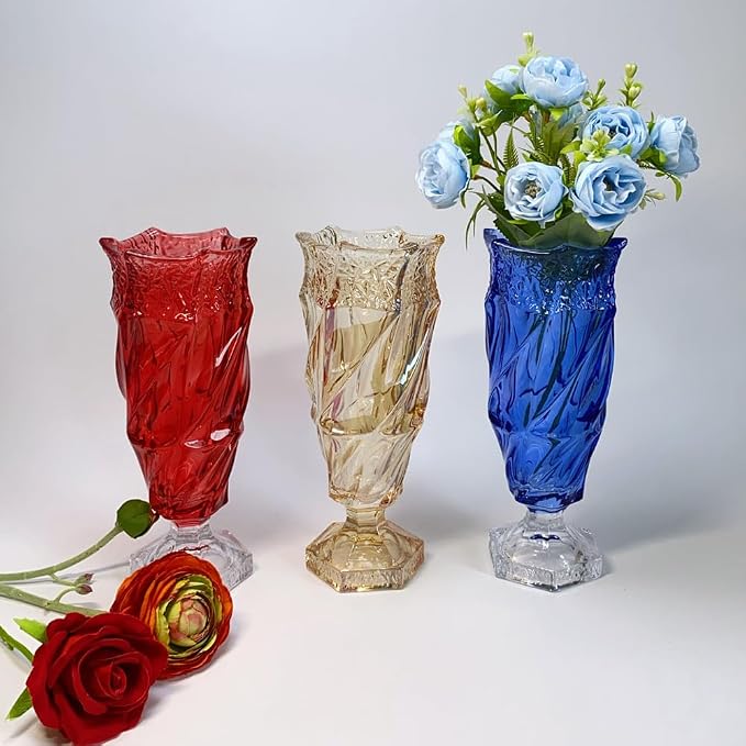 Glass Flower vase 2.4lb 9.5inch,Bohemian Style, for Centerpieces,Wedding,Home Decor Glass Vase (Red)