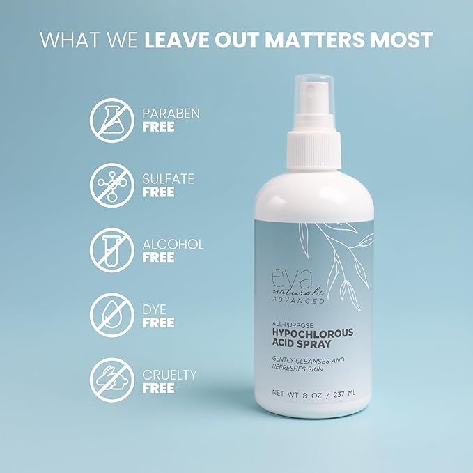 Hypochlorous Acid Spray for Face & Body, HOCl Facial Cleanser Mist with Electrolyzed Water, Daily Toner Formula for Sensitive & All Skin Types, Helps Reduce Redness, Irritation, Breakouts